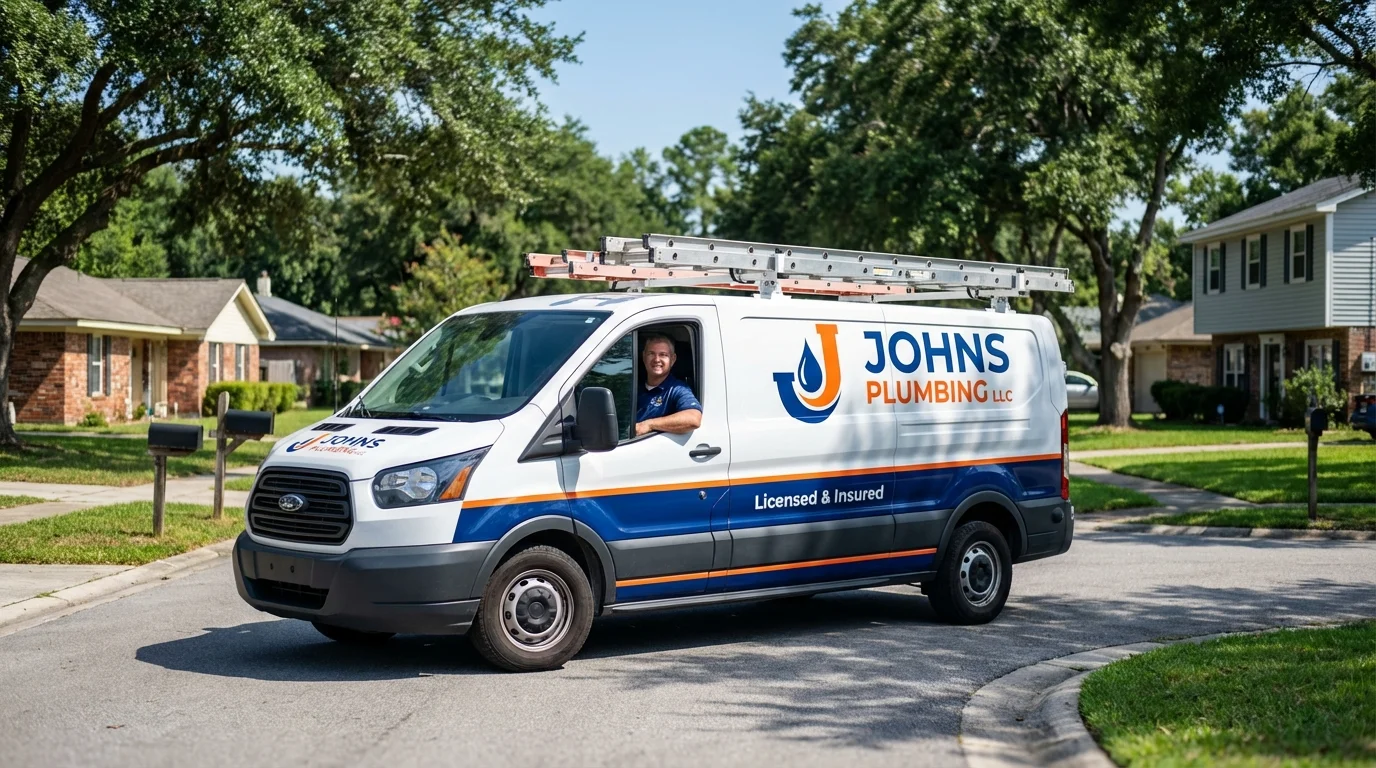 Johns Plumbing LLC service van in Baldwinville, MA