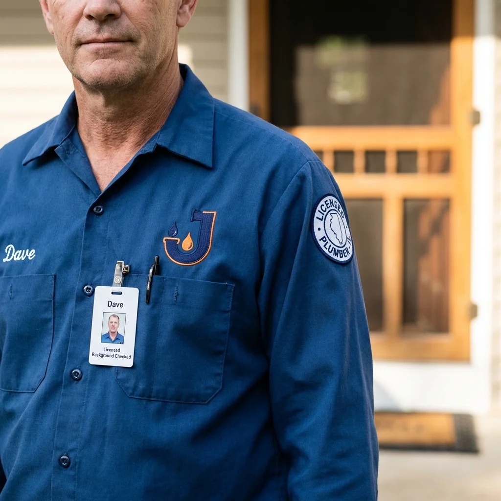 Licensed plumber showing ID badge in Baldwinville, MA
