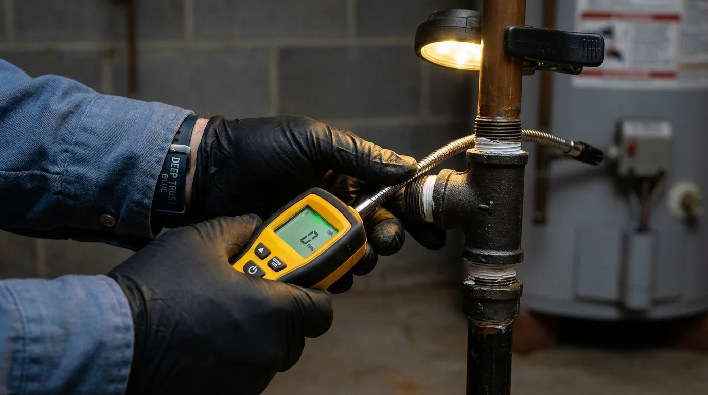 Gas leak detection with electronic sniffer by Johns Plumbing LLC in Baldwinville